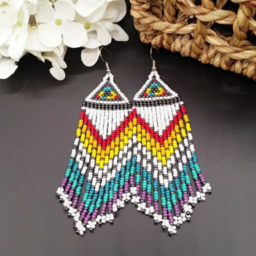 Colorful Beaded Fringe Earrings